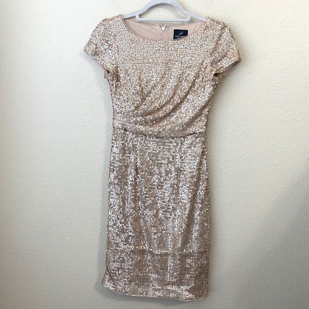 Adrianna Papell Dress Womens Size 2 Sequins Party Rose Gold - Picture 1 of 9